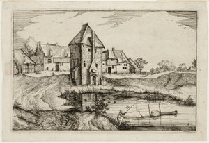 A lagoa, placa nove depois de Quadros de quintas, casas de campo e aldeias rústicas (Praediorum villarum et rusticarum casularum icones) de Claes Jansz. Visscher II