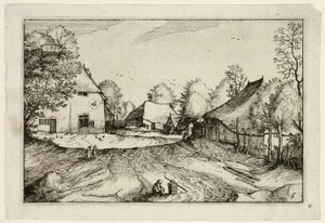 A estalagem de Swann, placa seis depois de Quadros de quintas, casas de campo e aldeias rústicas (Praediorum villarum et rusticarum casularum icones) de Claes Jansz. Visscher II
