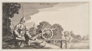 Os Três Artilheiros, de Paisagens (Playsante Lantschappen) de Claes Jansz. Visscher II