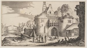 Porta da cidade, de Paisagens (Playsante Lantschappen) de Claes Jansz. Visscher II