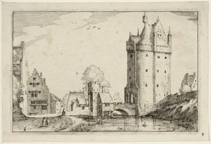 Porta da cidade, placa dois depois de Quadros de quintas, casas de campo e aldeias rústicas (Praediorum villarum et rusticarum casularum icones) de Claes Jansz. Visscher II