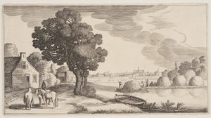 Transporte de feno num rio, de Landscapes (Playsante Lantschappen) de Claes Jansz. Visscher II