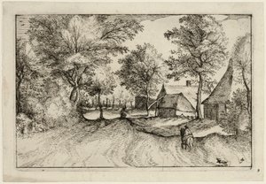 Village Road, placa quatro depois de Pictures of Farms, Country Houses and Rustic Villages (Praediorum villarum et rusticarum casularum icones) de Claes Jansz. Visscher II