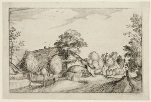 Village Road, placa doze depois de Pictures of Farms, Country Houses and Rustic Villages (Praediorum villarum et rusticarum casularum icones) de Claes Jansz. Visscher II