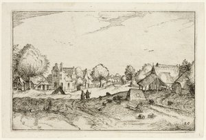 Village Road, placa vinte após Pictures of Farms, Country Houses and Rustic Villages (Praediorum villarum et rusticarum casularum icones) de Claes Jansz. Visscher II