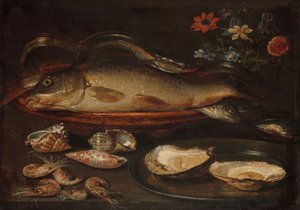 Ainda vida com peixe, ostras e camarões, c.1620-50