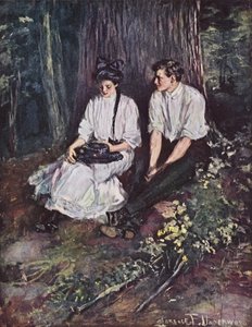 O Sonho Jovem do Amor (cor litho) de Clarence F. Underwood