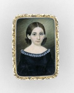 Retrato de uma menina, c.1845 (aquarela sobre marfim, dourado e vidro) de Clarissa Peters