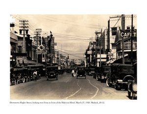 Flagler Street, olhando para o oeste de frente ao Hotel Halcyon, 27 de março de 1920
