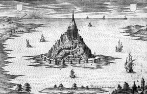 Monte Saint Michel na Normandia (França), gravura de Chastillon de Claude Chastillon