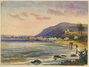 Haifa com Carmel Ridge atrás (wc e lápis no papel) de Claude Conder