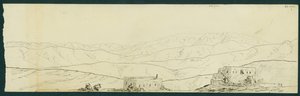 Vista de Jebel Sunnin e Kefr Silwan de B&39;kamdun, 1871 de Claude Conder