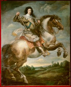 Retrato equestre de Luís XIII (1601-1643) Pintura de Claude Deruet (1588-1662) Sol do século XVII. 3,13 x 2,40 m
