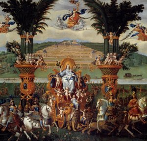 Os quatro elementos. A Terra (Detalhe do Centro). Óleo sobre tela. Dim: 4,22 x 1,14m. Pintura por Claude Deruet (1588-1662) de Claude Deruet