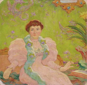 Mulher jovem de vestido rosa; Mulher jovem com um vestido rosa, c.1893 (óleo sobre tela)