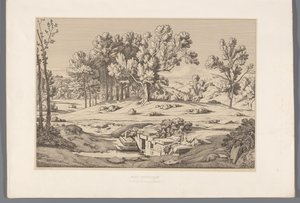 Landschap com gezicht op de berg Pentelikon Monte Pentelic (título no objeto) Vistas dos locais mais famosos da Grécia antiga (...) (título da série) de Claude Félix Théodore Caruelle d