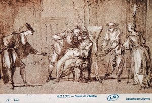 Performance teatral, desenho de Claude Gillot (1673-1722). França de Claude Gillot