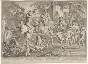 Sábado das Bruxas, dentro de uma paisagem noturna, um necromante sentado no cêntimo ..., ca. 1700-1720.
