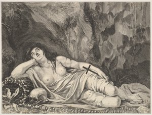 Santa Maria Madalena reclinada em uma gruta. de Claude Goyrand