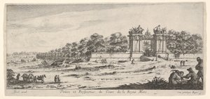 Vista do portão da residência da rainha mãe, da série Views and new ..., ca. 1644 de Claude Goyrand