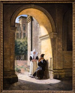 Um soldado que recebe cuidados de uma freira num claustro de Claude Jacquand