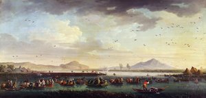 Charles III de Bourbon, rei de Sapin e do Reino das Duas Sicílias Duck Hunting no lago Patria em 1746, 1749 de Claude Joseph Vernet