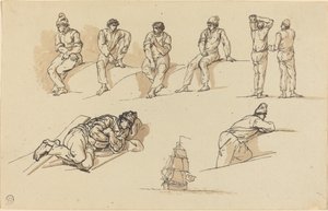 Oito estudos de figuras e um navio no mar de Claude Joseph Vernet