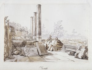 Ruínas do Templo de Serapis em Pozzuoli, 1750 (caneta e tinta e lavagem sobre giz preto sobre papel)
