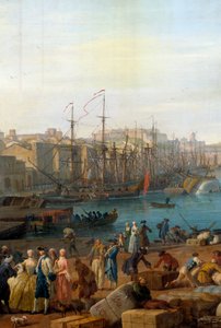 O porto de Marselha no século XVIII Detalhe representando a descarga de mercadorias. Pintura de Joseph Vernet (1714-1789) de Claude Joseph Vernet