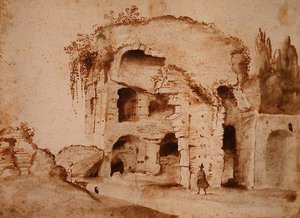 Uma Ruína no Palatino (tinta e lavagem no papel) de Claude Lorrain