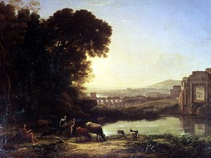 Gado e Cabrito bebendo por uma ruína de Claude Lorrain