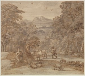 Paisagem com Mercúrio e Apolo como pastor de Claude Lorrain (1600-82)