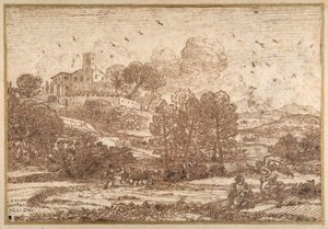 Hagar and the Angel (caneta e tinta castanha sobre papel) de Claude Lorrain