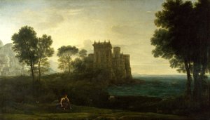 "Paysage avec Psyche devant le palais de Cupidon" ou "le palais enchante" (Paisagem com Psyche fora do palácio de Cupido ou do castelo encantado) Peinture de Claude Lorrain (1600-1682) Óleo sobre tela 1664 Dim 87,1x151,3 cm Galeria Nacional, Londres de Claude Lorrain