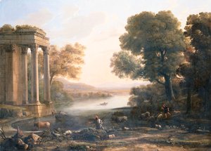 Uma paisagem pastoral com templo em ruínas, c.1638 de Claude Lorrain