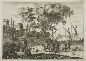 Cena da costa com desenho de artista de Claude Lorrain