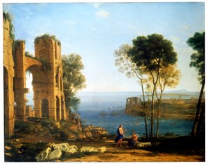 Vista da costa com Apollo e Sibyl Cumaean, entre 1645 e 1649. de Claude Lorrain