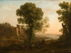 Paisagem com camponeses retornando com seus rebanhos, c.1637