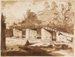 Paisagem com uma ponte de Claude Lorrain
