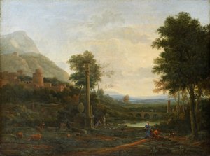 Paisagem, com, um, coluna, e, figuras de Claude Lorrain