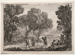 Paisagem com uma dança country (pequeno prato) de Claude Lorrain