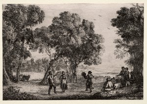 Paisagem com um prato pequeno de dança country, c. 1637 de Claude Lorrain