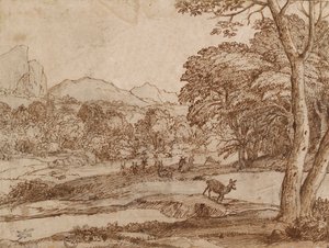 Paisagem com um rebanho de veados, 1666 de Claude Lorrain