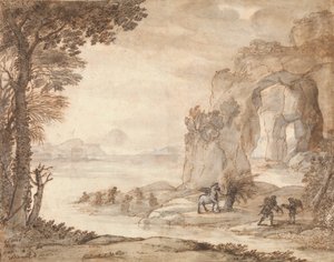 Perseu e a origem do coral, c.1671 (giz preto, sépia e tinta preta, sépia e cinza, lavados com branco) de Claude Lorrain