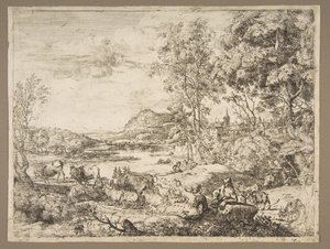 Pastor e Pastora Conversando em uma Paisagem, ca. 1651 de Claude Lorrain