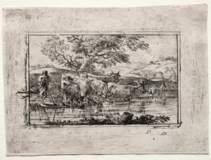 O rebanho no local de rega, 1635. de Claude Lorrain