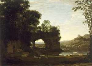Paisagem com um arco de pedra e rio, c.1628-30