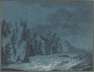 River Rapids por falésias arborizadas de Claude Louis Chatelet
