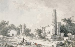 As ruínas do Templo de Castor e Pollux, Agrigento, com artistas desenhando de Claude Louis Chatelet