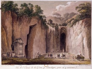 Vista da gruta de Pausilippe (Posillipo) (ou "Grotta Vecchia"), perto de Nápoles. desenho de Chatelet